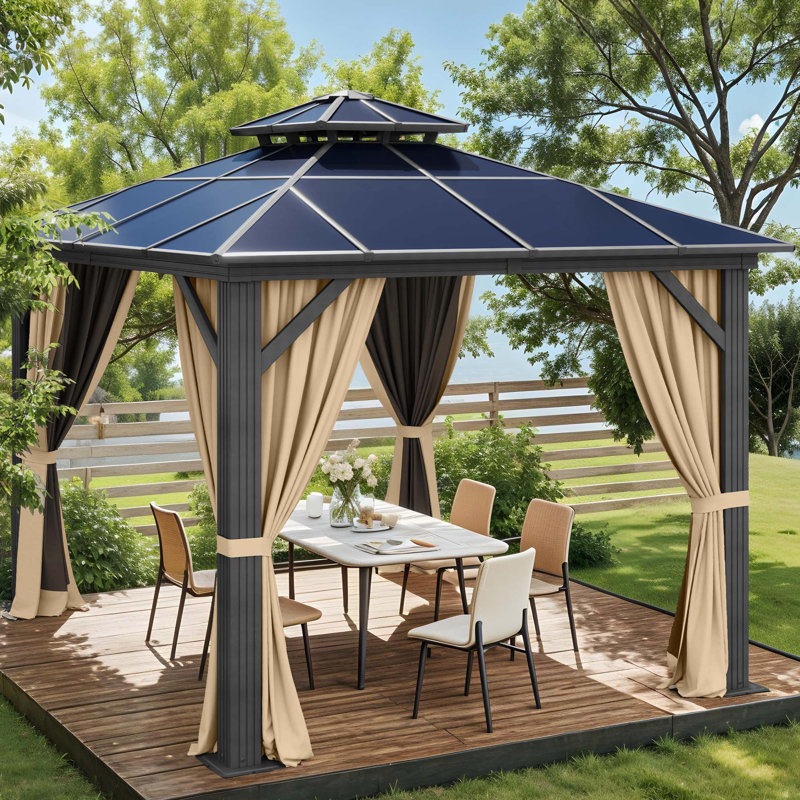 Balconera Polyethylene Double Roof with Aluminum Frame Patio Gazebo, 10 Ft. W x 10 Ft. D