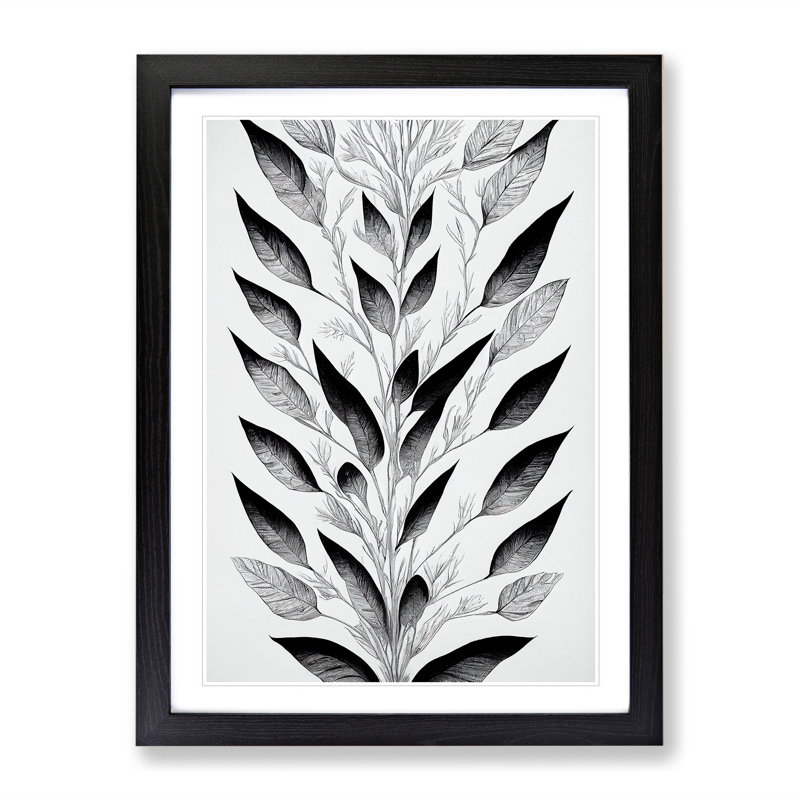 XV1022-2570X Leaves Pattern No.4 - Single Picture Frame Print, Black, 64cm H x 46cm W x 2cm D
