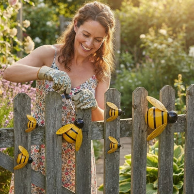 Set Of 6 Painted Metal Bees