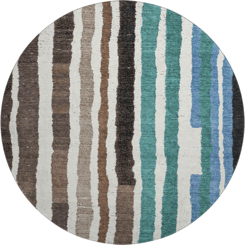 Premium Machine Washable Kemmer AMF1961 Stripes Rug, Round 8'