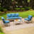 Vintage Wicker Outdoor Patio Furniture Set with Blue Cushions & Coffee Table