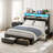 Bed Frame With Hidden Storage Headboard & Drawers, Upholstered Platform Bed With Led Lights, Type-C Charging Station, No Box Spring Needed, Solid Wood Slats-20985138-20985150