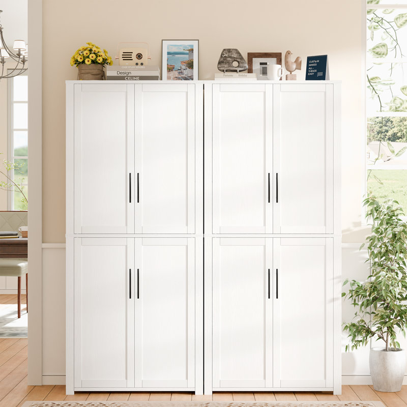 67″ H Freestanding Accent Storage Cabinet with Adjustable Shelves Tall Kitchen Pantry for Living Room Entryway, White, 2