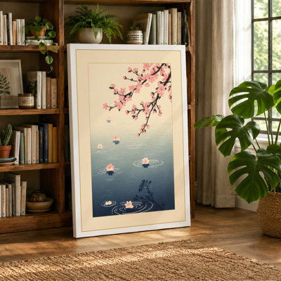 Cherry Blossom Over Water Japandi - Wrapped Canvas
