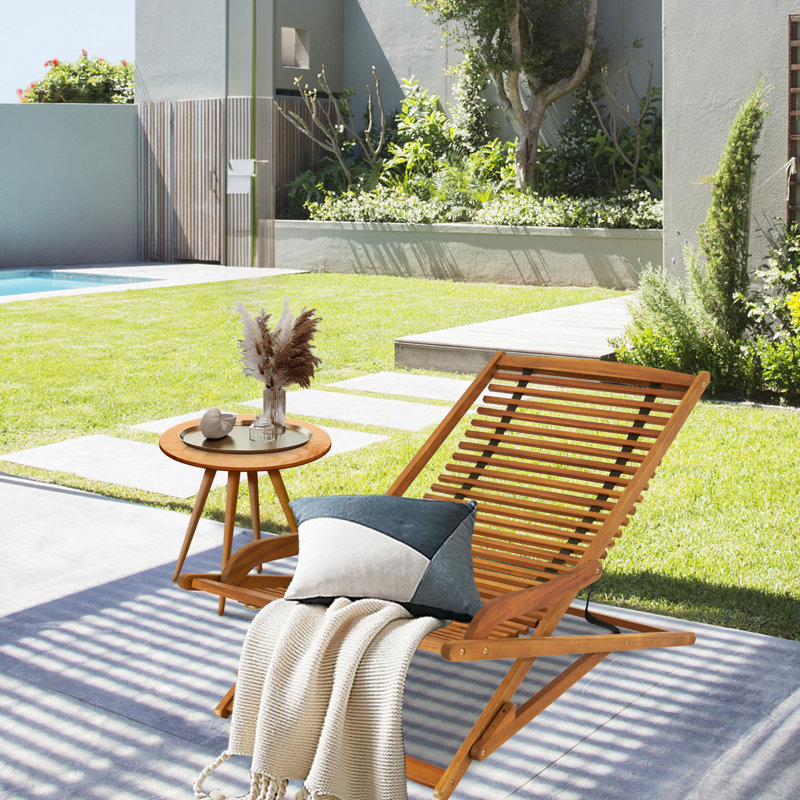 Ashja Outdoor Acacia Wood Chaise Lounge