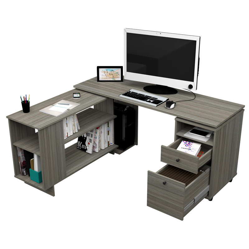 Bureau en L réversible Bror, Chêne fumé