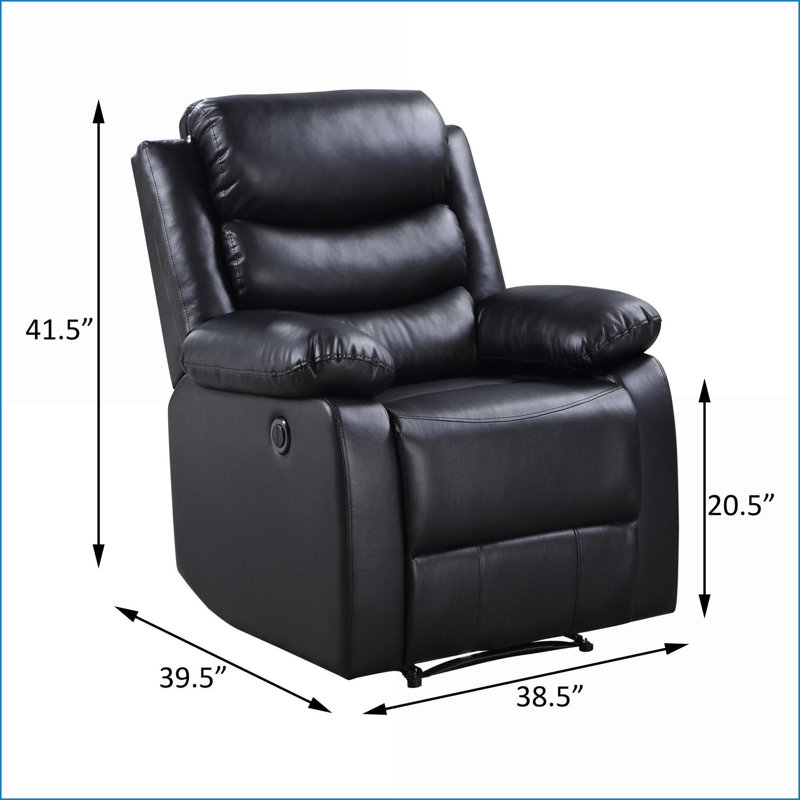 Recliners with Power Recline, Pillow Top Arms | Black Synthetic Leather | Wood Frame, Black