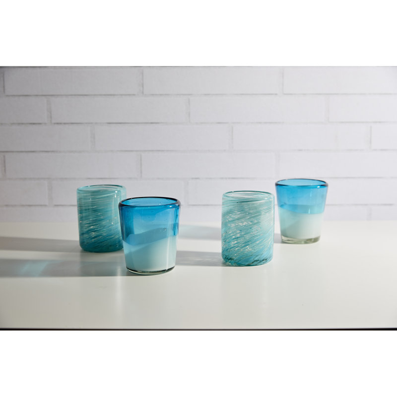 Set of 4 Aqua Handblown Recycled Glass Drinking Glasses