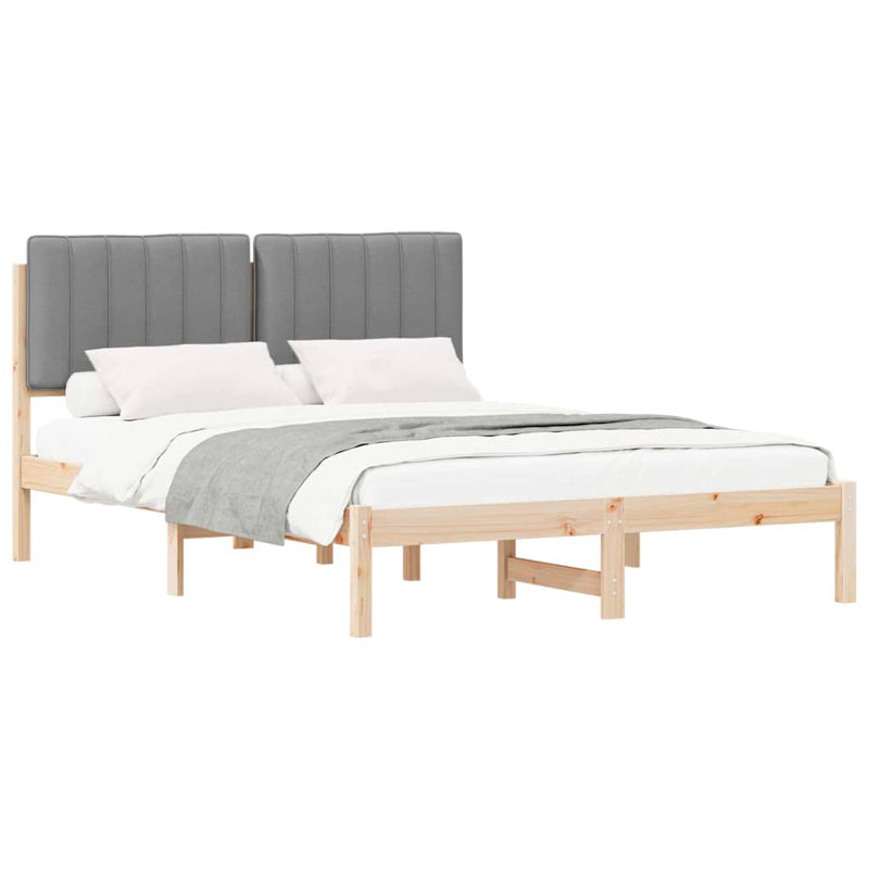 Solid Wood Bed, Natural/Light Grey, European Double (140 x 190 cm)