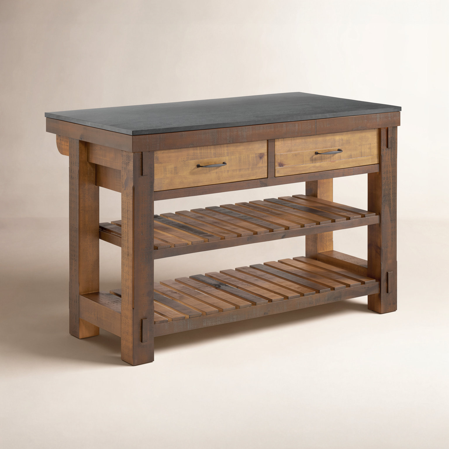 Quartz Top Kitchen Island, Brown / Veined Black