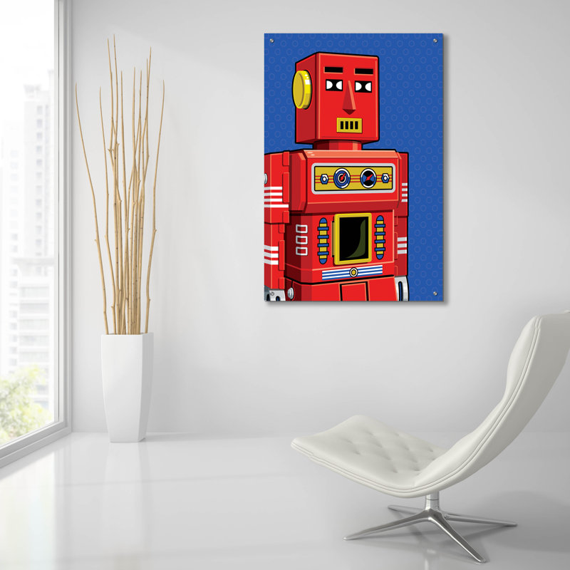 Art mural en verre Winston Porter «Vintage Red Robot» par Ron Magnes, H 36 po x l 24 po x P 0,2 po