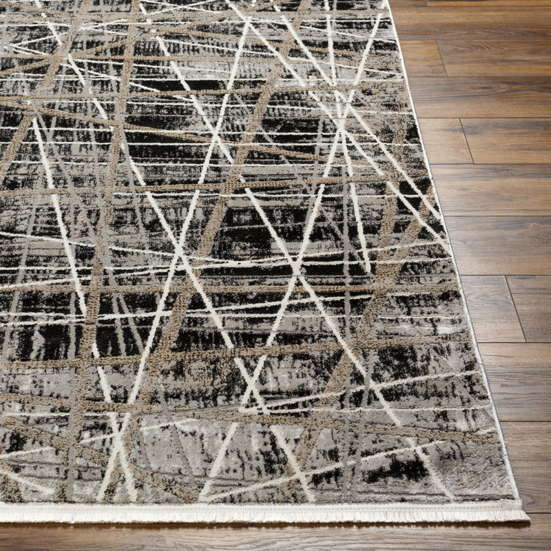Rectangle Machine Woven Polyester Area Rug in Black, Rectangle 5'3" x 7'