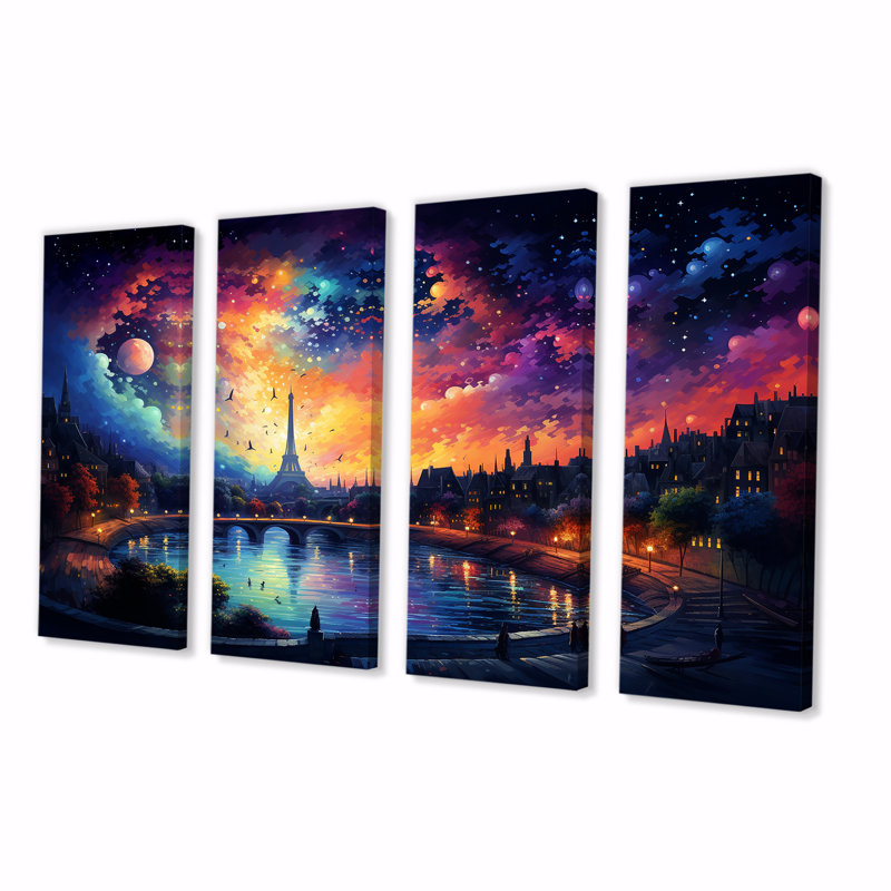 «Paris Starry Night Skies - Vangogh», ensemble de 4 pièces d'art mural, H 28 po x l 48 po