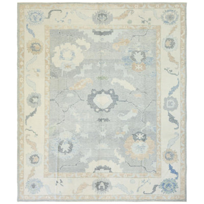 Tapis bleu en laine rectangulaire unique 11 pi 7 po x 13 pi 8 po Oushak Rugs