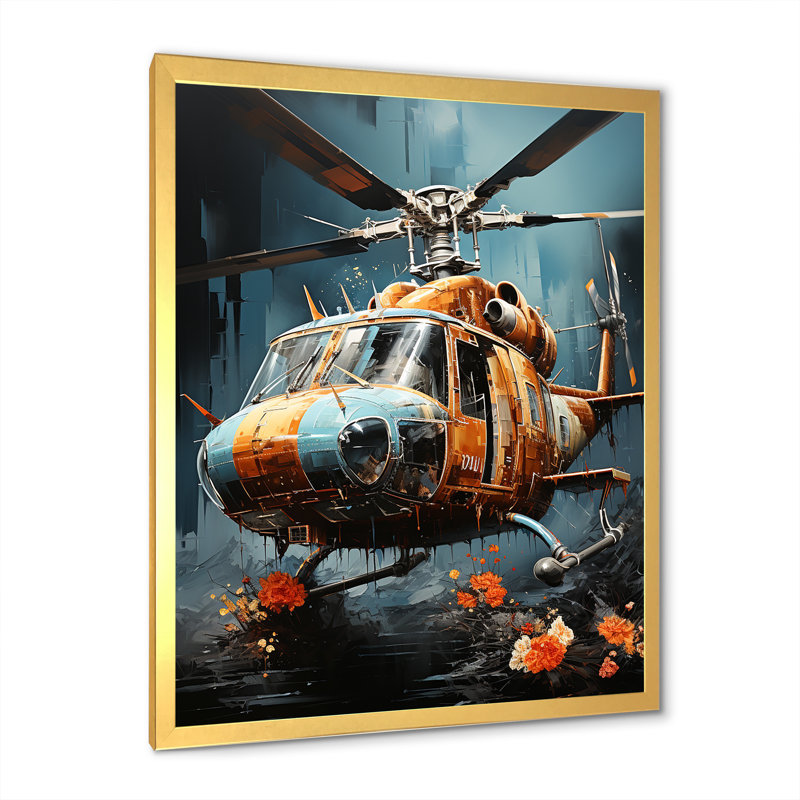 Reconnaissance militaire d'hélicoptères Apache, Cadre doré simple, H 44 po x l 34 po x P 1,5 po