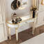 Console à miroir demi-lune 47 po avec tiroir en verre cannelé et poignée en cristal - Bureau de meuble-lavabo d'entrée argenté pour chambre à coucher / vestiaire-1350468475