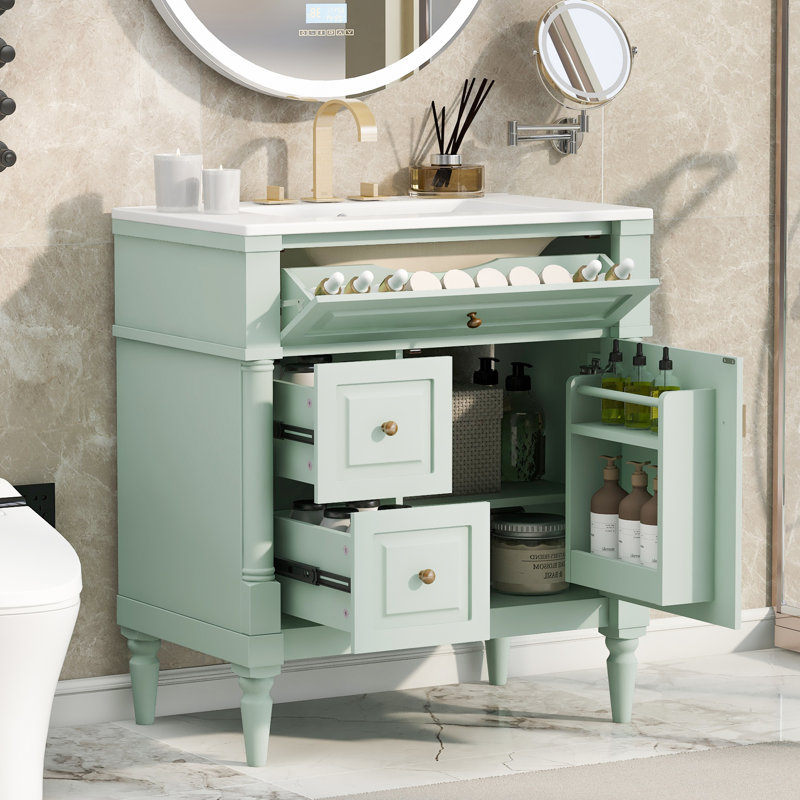 Meuble-lavabo de salle de bain avec lavabo, Vert