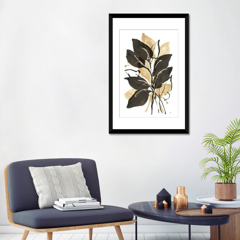 Natural Leaves II, 32" H x 24" W x 1" D, Black Open Corner Frame Paper