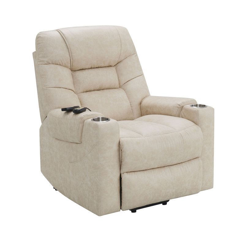 Ivory Leather Aire Power Motion Recliner With Lift, Heating & Massage Function