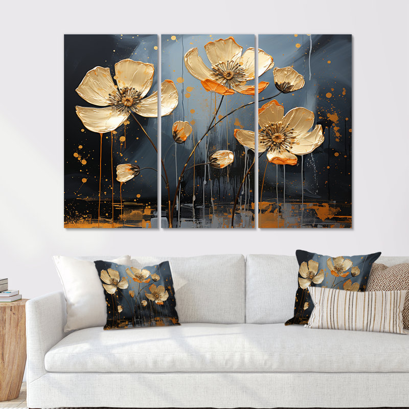 Buttercups Burst With Warm And Inviting Tones I - Ensemble de décorations murales Buttercups, H 32 po x l 48 po x P 1 po