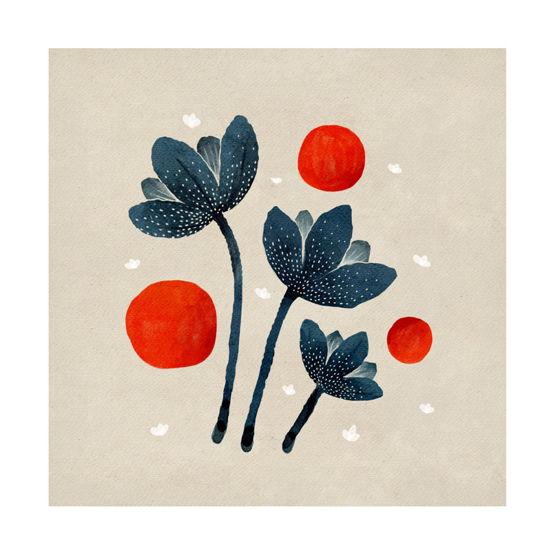 "Fleurs bleues II" sur toile, H 18 po x l 18 po