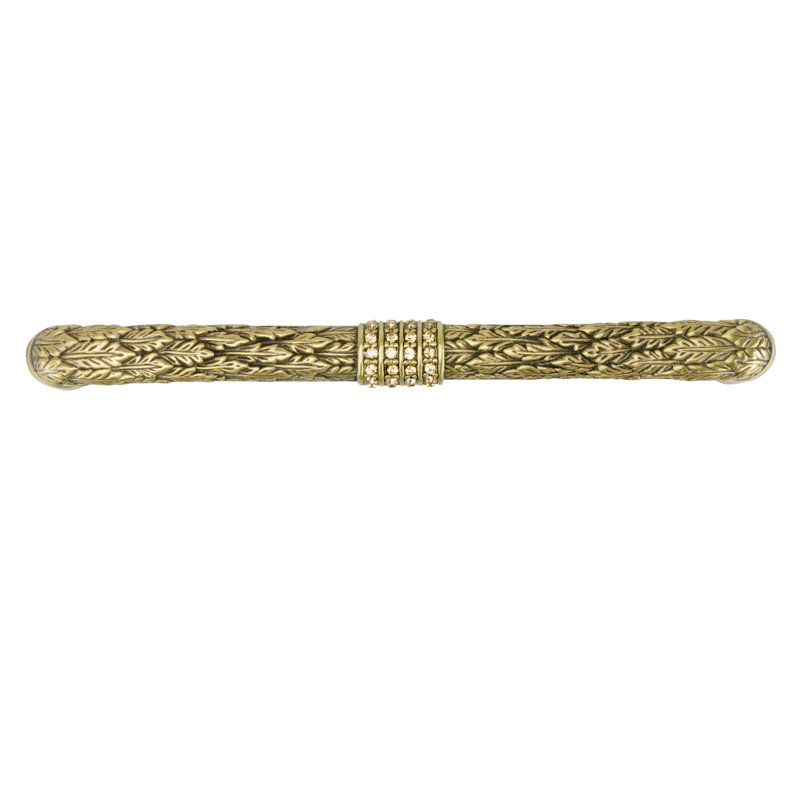 NANTUCKET JEWEL 5" C TO C PULL; DECORATED WITH SWAROVSKI® LT. COLORADO CRYSTAL; BURNISH BRASS FINISH