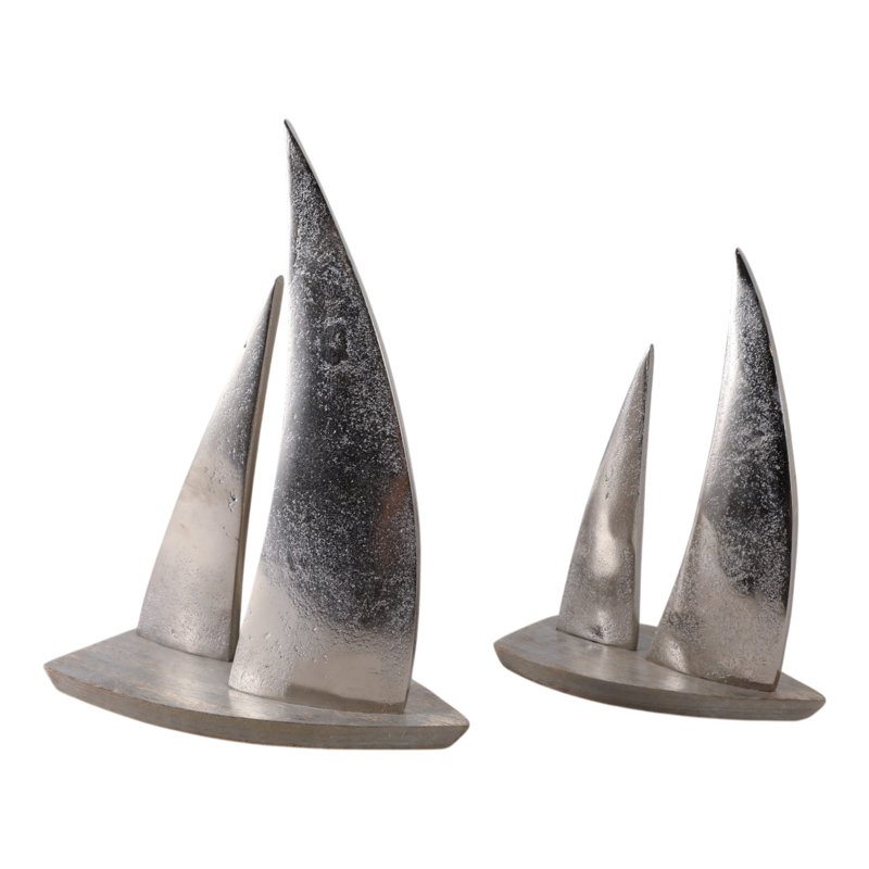 Metal, Set Of 2 9/12" Moelyn Silver Saliboats