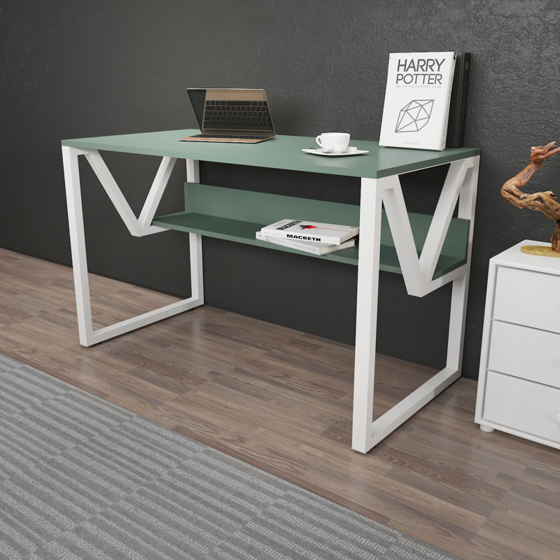 Lona 120Cm W Rectangular Computer Desk, Green, White