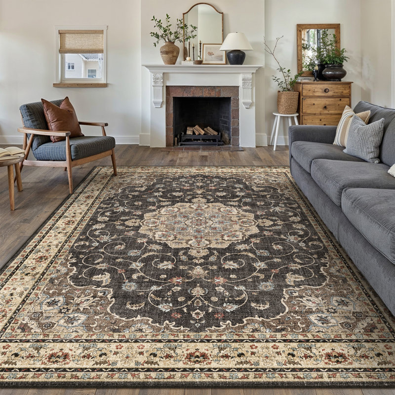 Haven Classic Persian Style Area Rug in Black, Rectangle 9' x 12'