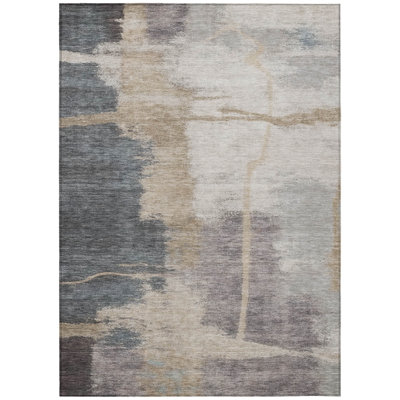 10' X 14' Charcoal Abstract Washable Indoor Outdoor Area Rug