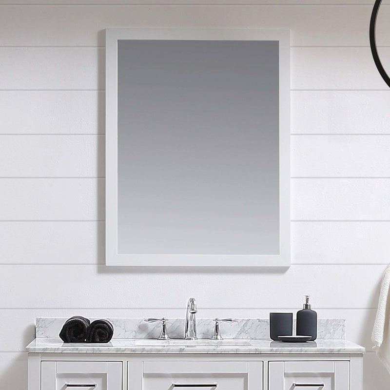 Tahoe Solid Wood Rectangle Wall Mirror, White
