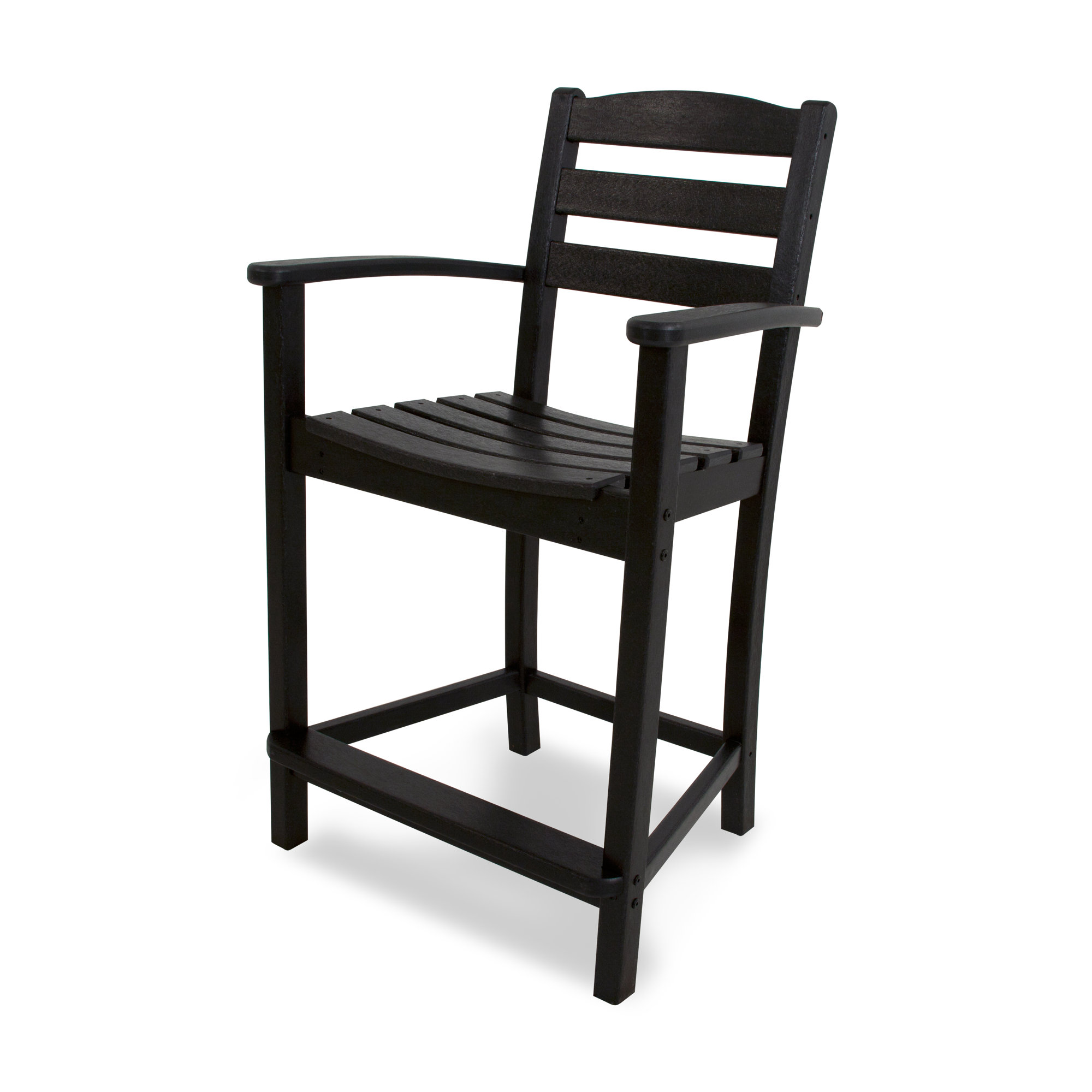 POLYWOOD La Casa Café Bar Arm Chair, Black, Counter Stool (25.13” Seat Height)
