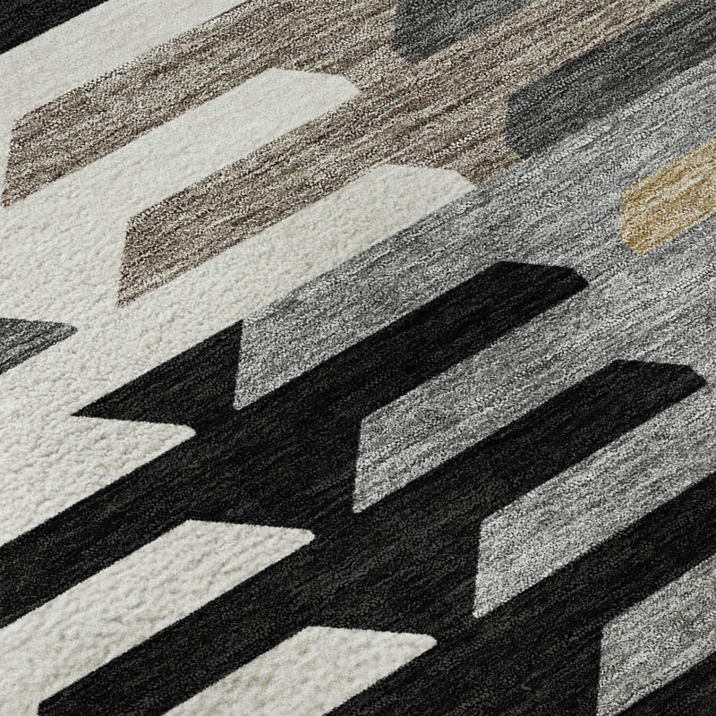 Premium Machine Washable Mayfield AMF2328 Geometric Rug, 10' x 14', Black