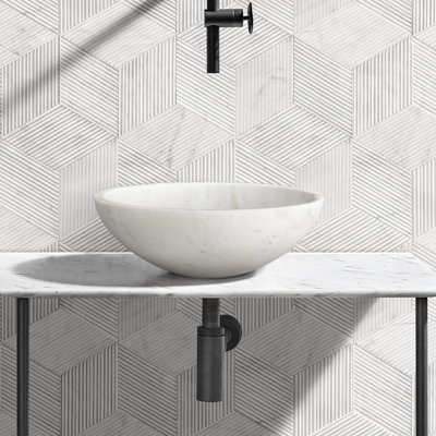 Lavabo vasque de salle de bain en marbre naturel de qualité supérieure - pierre polie, marbre véritable, 15,7 x H 5,9 pouces, disponible en blanc, gris de Carrare, vert et jaune or beige