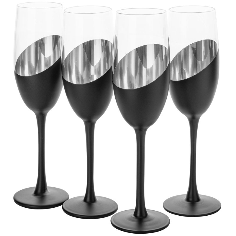 4 Piece 237ml Glass Flute Set, Silver