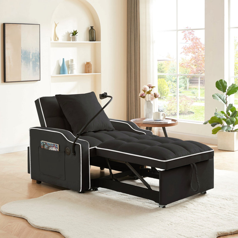 Canapé-lit, canapé-lit convertible 3 en 1 avec dossier réglable, support pour téléphone et port USB, type C, fauteuil inclinable réglable, fauteuil pour salon, chambre à coucher, petit espace