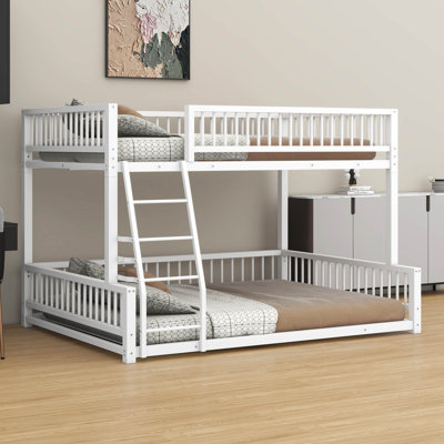 Floor Bunk Bed Frame – With Ladder & Safety Guardrails, Easy To Assemble