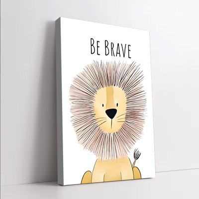 1PC Wall Arts Posters Framed, Cute Lion Canvas Wall Art for Kids Room Be Brave Quote Nursery Decor Animal Print Painting Modern Home Decoration for Bedroom Playroom Living Room Shower Gift Cartoon Style Artwork