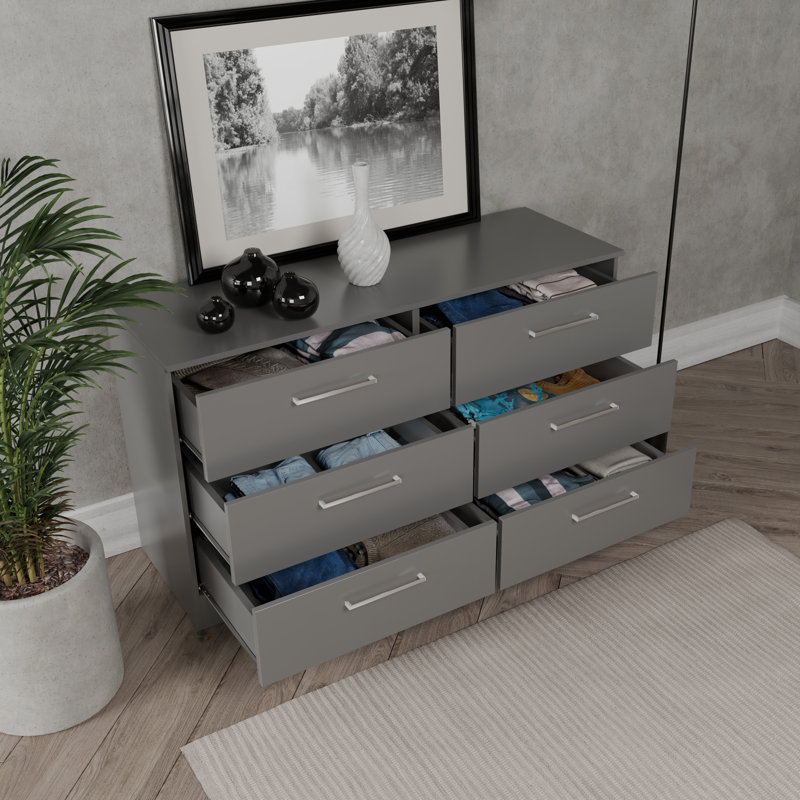 Keito Modern 6-Drawer Wide Dresser - Bedroom Storage - W50.39", Gray