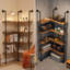 Étagère de coin industrielle en forme de tuyau, étagère murale en forme de L murale à 4 niveaux, bois rustique et étagère de coin en métal noir pour le salon, la plante, la décoration, le rangement en coin