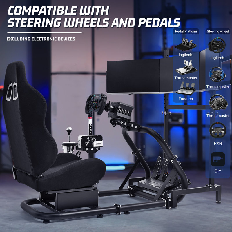 Inbox Zero Adjustable Swiveling PC & Racing Game Chair in Black