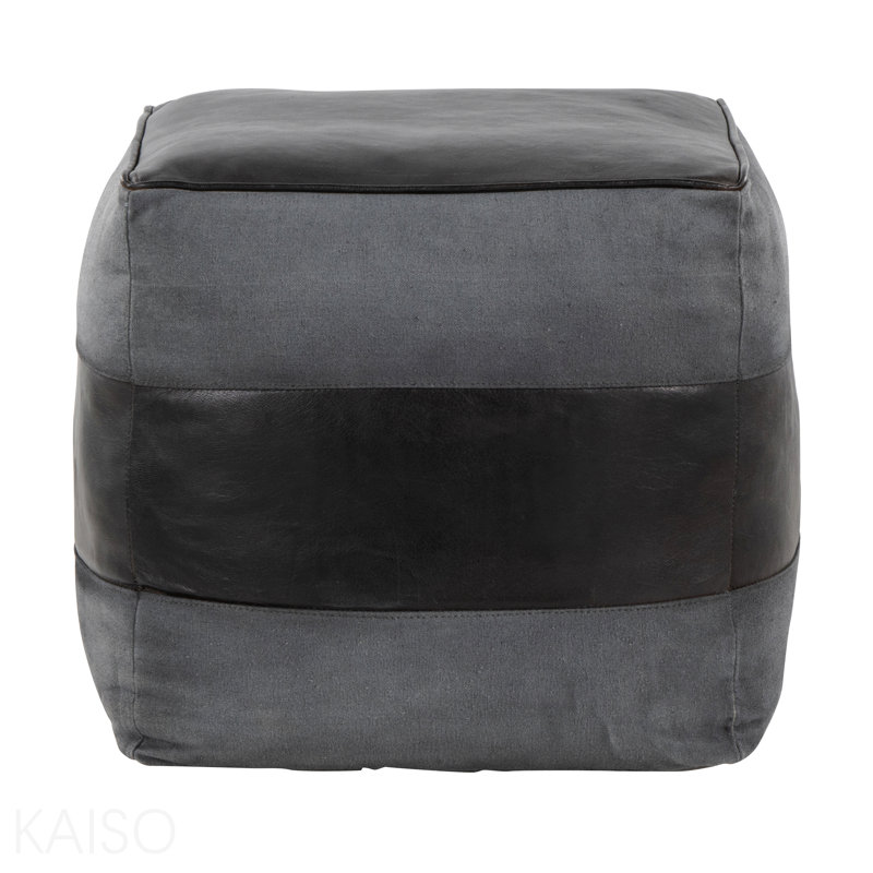 Leather/Canvas Ottoman - Black/Grey, Gray
