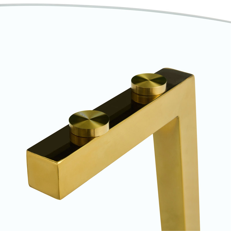 Table de salle à manger en verre trempé transparent avec structure en métal doré, facile à assembler à la maison dans un design contemporain Installation rapide