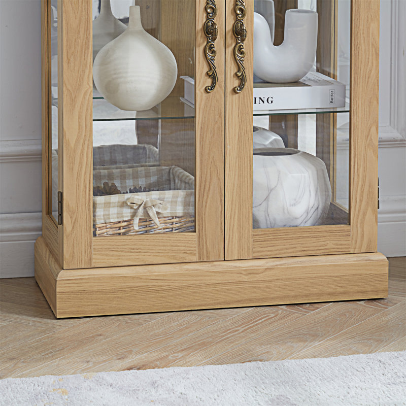 Lighted Glass Curio Display Cabinet, Light Oak