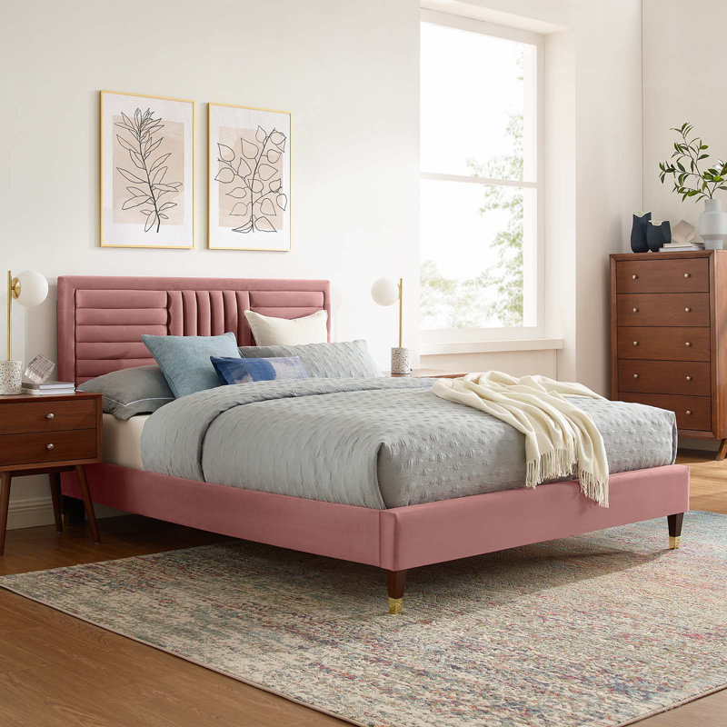 Modway Sofia Channel Tufted Performance Velvet Platform Bed, White, Twin