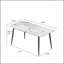 Table de salle à manger moderne moderne en pierre artificielle blanche avec bord droit et pieds en métal noir, pour 6 à 8 personnes