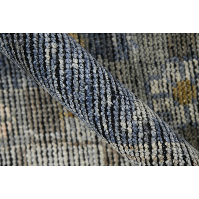 Jwell Hand Knotted Wool Geometric Area Rug, Rectangle 9' x 12'