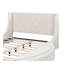 Lit plateforme tapissier en velours avec tête de lit à oreilles, 1 grand tiroir et 2 tabourets de rangement latéraux (beige)-1277911676