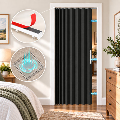 Rideau 100% occultant pour porte, séparateur de pièce avec rail adhésif, rideau intérieur sans perçage pour chambre et placard
