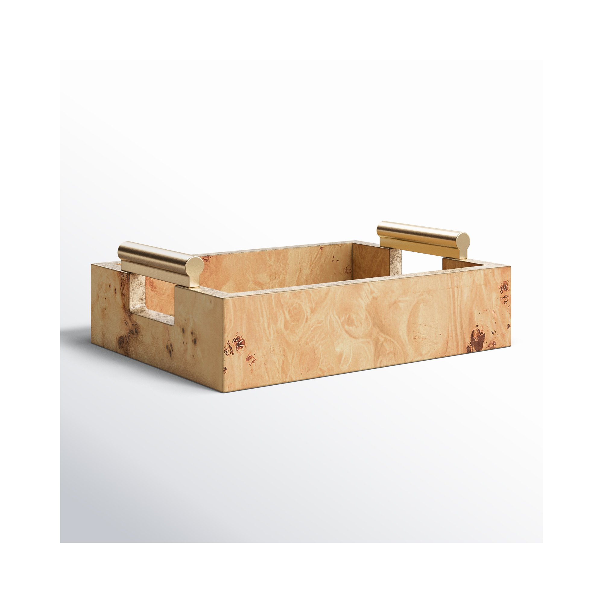 Niara Burl Wood and Metal Rectangular Tray, 2" H x 9.5" D x 5.5" W